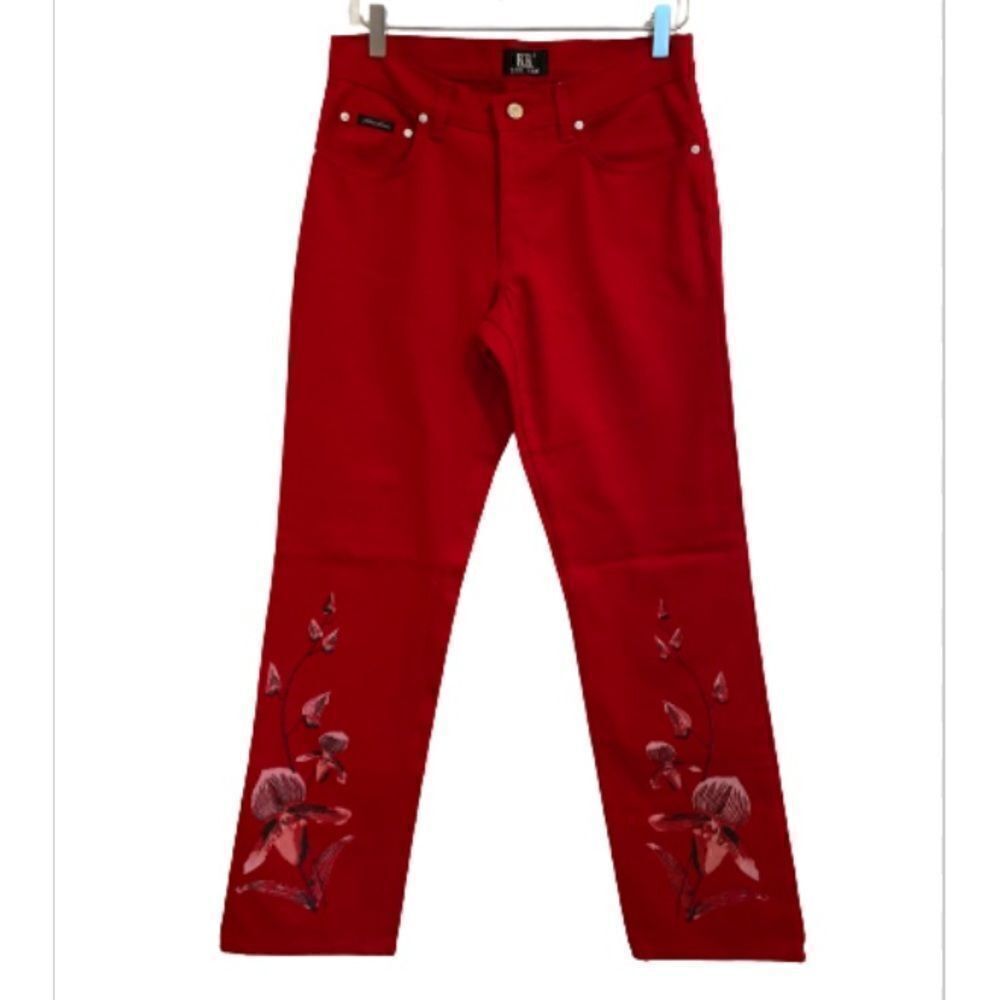 KK2 Karl Kani Vintage Red Jeans Floral Legs Size 8